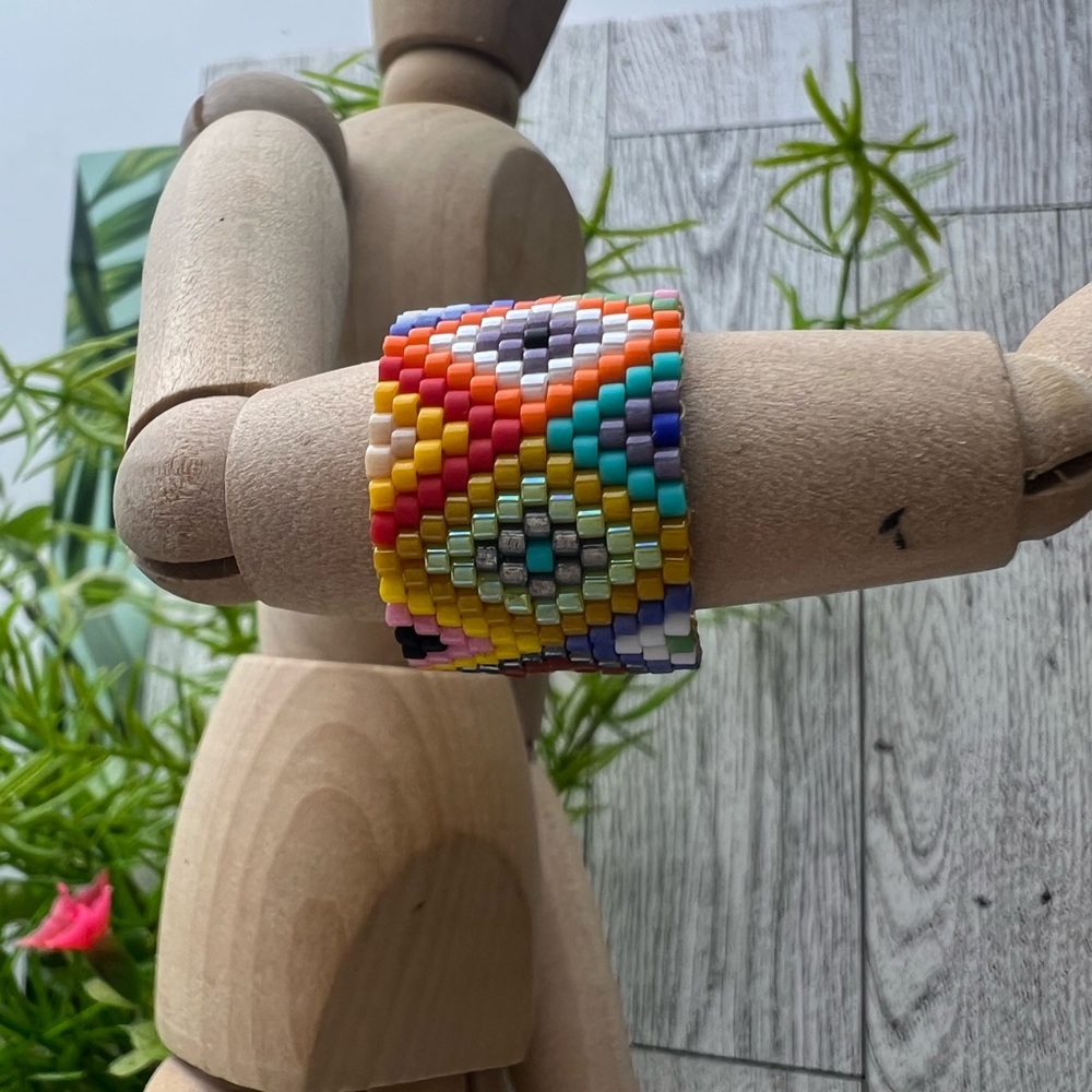 Geometric Pattern Stylish Miyuki Beaded Adjustable Rings - Trendy Boho Rings - Picture 8 of 12